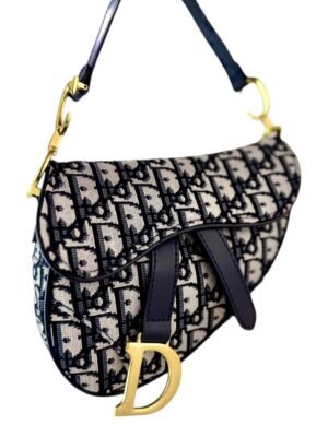 Christian Dior Mini saddle bag + Brand Box , size 18*15 ,Oblique Jacquard canvas & Navy leather