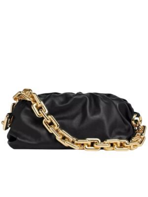 Bottega Veneta Chain Pouch Cloud Black Bag Chain Leather Clutch + Brand Box , size 28*14
