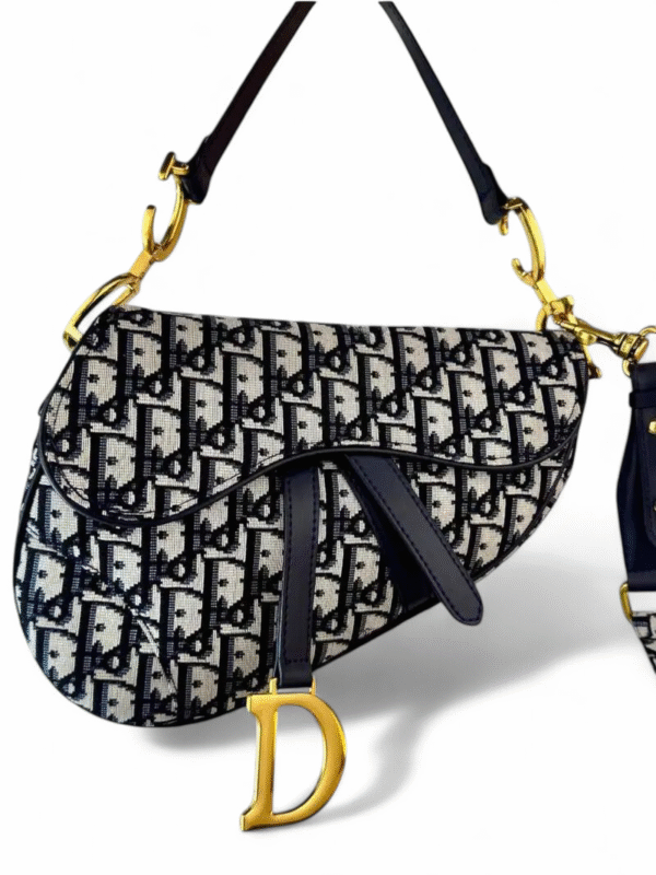 Christian Dior saddle Oblique bag Navy Leather  size 25*19