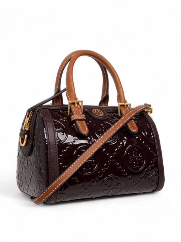 Tory Burch T Monogram barrel bag in burgundy + Brand Box , size 24*18