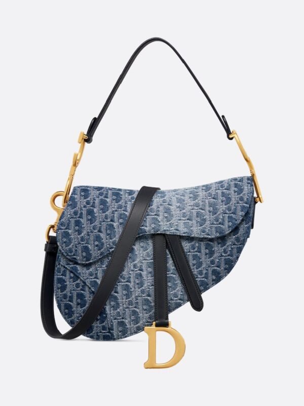 Christian Dior Saddle Bag with Strap Blue Denim Dior Oblique Jacquard + Brand Box , size 25*22