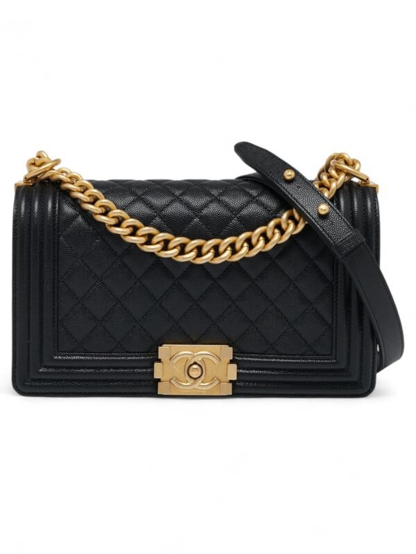 Chanel Medium Boy Bag Caviar Antique Gold Hardware + Brand Box , size 25*14