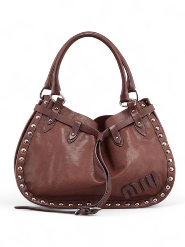 Miu Miu Brown Leather Studded Bag , size 38*24