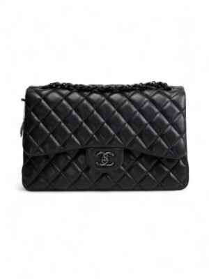 Chanel Lambskin Quilted Double Flap Black + Brand Box, size 26*16