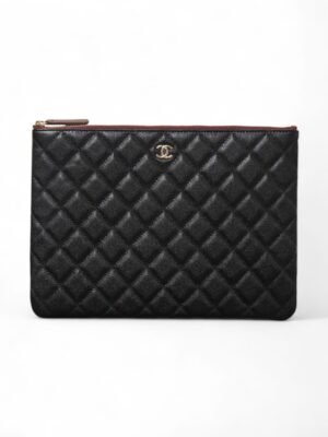 Chanel  Black Caviar Leather Quilted Clutch pouch + Brand Box , size 27*19
