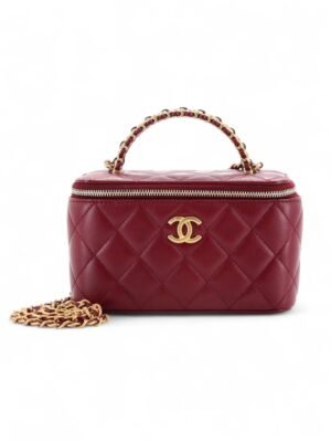 Chanel Pick Me Up Logo Handle small Vanity Case with Chain Quilted + Brand Box , size 17*12