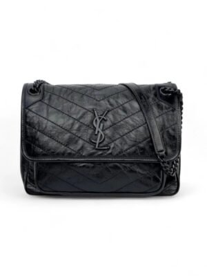 Saint Laurent Crinkled Calfskin Black Baby Niki Chain Satchel Bag + Dust cover , size 23*15