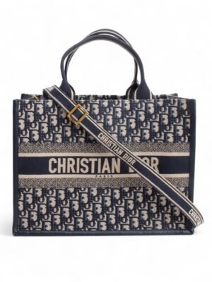 Christian Dior Book Tote  Oblique Embroidery and Calfskin color navy , size 42*31