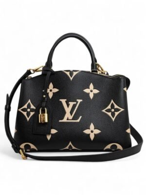 Louis Vuitton Black & Beige Monogram Empreinte Leather Petit Palais Bag , size 28*21