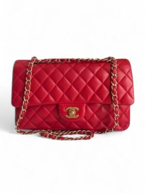 Vintage Chanel Classic Double Flap Bag Red + Brand Box