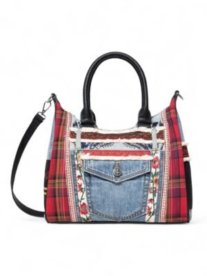 Desigual Patches red and denim shoulder bag , size 32*25